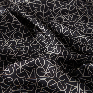 Black Stone Typo Monogram Silk Twill Scarf - Thumbnail