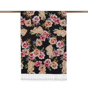 Black Summer Bouquet Print Silk Scarf - Thumbnail