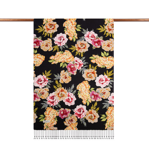 Black Summer Bouquet Print Silk Scarf