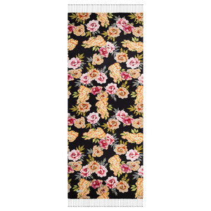 Black Summer Bouquet Print Silk Scarf - Thumbnail