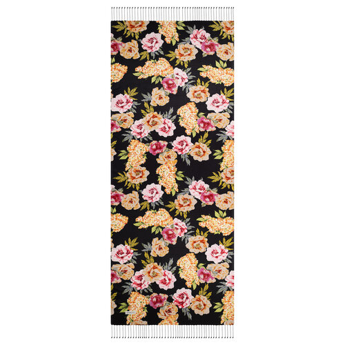 Black Summer Bouquet Print Silk Scarf