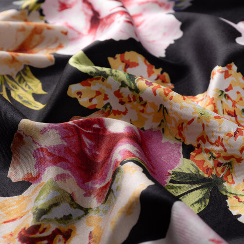 Black Summer Bouquet Print Silk Scarf