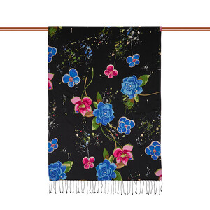 ipekevi - Black Summer Garden Print Silk Scarf (1)