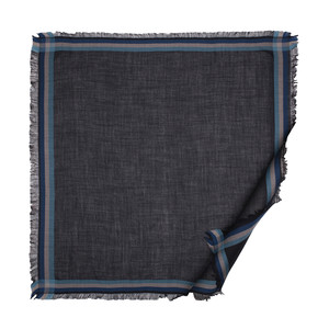 Black Tartan Border Wool Silk Scarf - Thumbnail