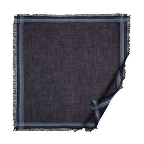 Black Tartan Border Wool Silk Scarf
