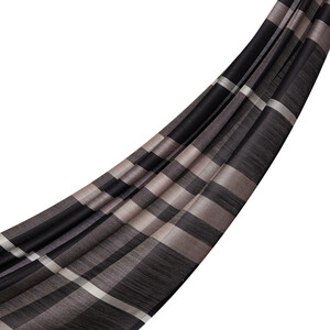 Black Tartan Plaid Wool Silk Scarf - Thumbnail