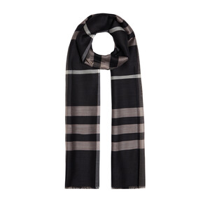 Black Tartan Plaid Wool Silk Scarf - Thumbnail