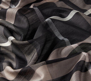 Black Tartan Plaid Wool Silk Scarf - Thumbnail