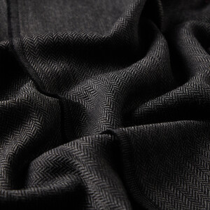 Black Thin Herringbone Wool Scarf - Thumbnail