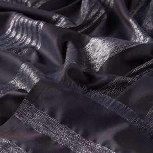 Black Thin Lurex Striped Silk Scarf - Thumbnail