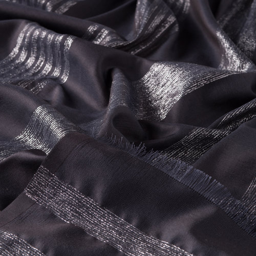 Black Thin Lurex Striped Silk Scarf