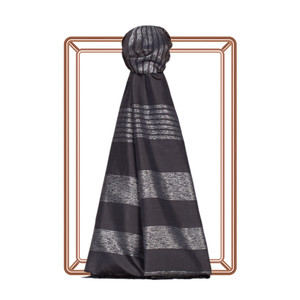 Black Thin Lurex Striped Silk Scarf - Thumbnail