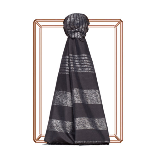 Black Thin Lurex Striped Silk Scarf