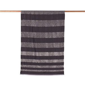 ipekevi - Black Thin Lurex Striped Silk Scarf (1)