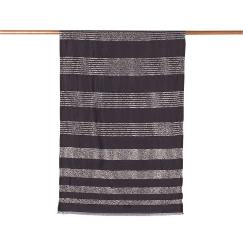 Black Thin Lurex Striped Silk Scarf