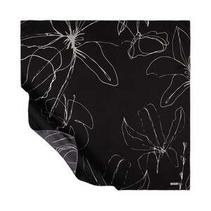 Black Trichosante Print Silk Twill Scarf - Thumbnail