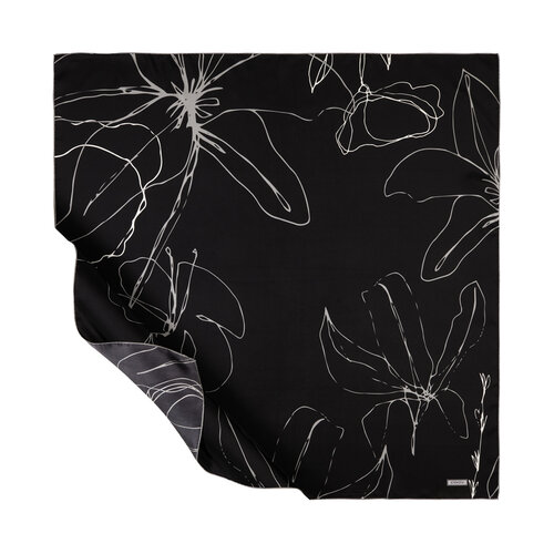 Black Trichosante Print Silk Twill Scarf