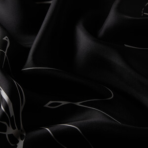 ipekevi - Black Trichosante Print Silk Twill Scarf (1)