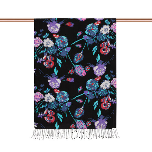 Black Turqoise Rose Print Silk Scarf