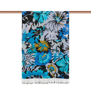 ipekevi - Black Turquoise Nihavent Print Silk Scarf (1)