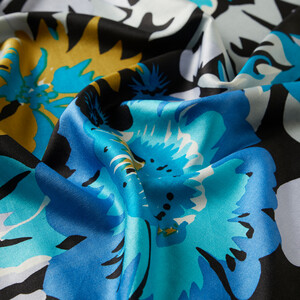 Black Turquoise Nihavent Print Silk Scarf - Thumbnail