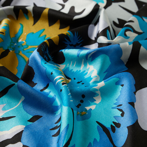 Black Turquoise Nihavent Print Silk Scarf