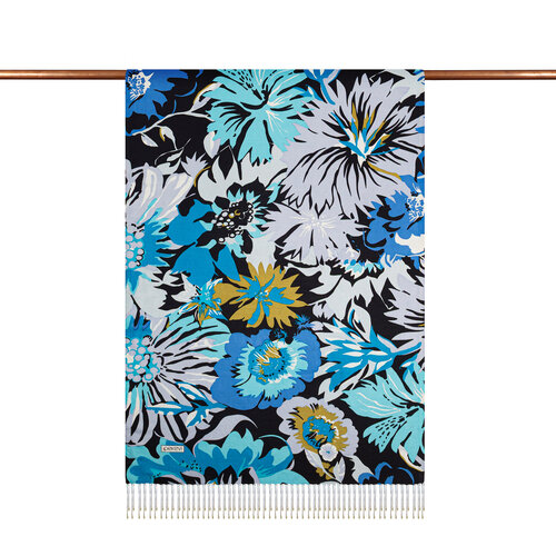 Black Turquoise Nihavent Print Silk Scarf