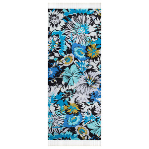 Black Turquoise Nihavent Print Silk Scarf - Thumbnail