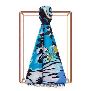 ipekevi - Black Turquoise Nihavent Print Silk Scarf