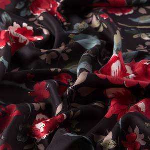 Black Vine Rose Print Silk Scarf - Thumbnail