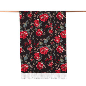 Black Vine Rose Print Silk Scarf - Thumbnail