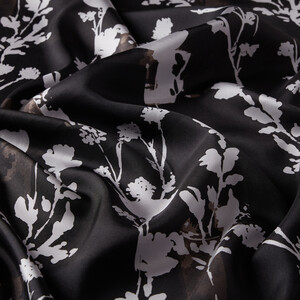 Black Vintage Silhouette Print Silk Twill Scarf - Thumbnail