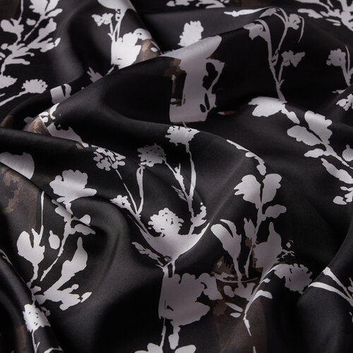 Black Vintage Silhouette Print Silk Twill Scarf