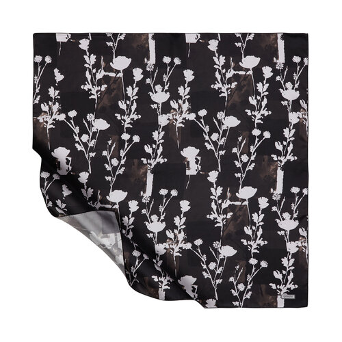 Black Vintage Silhouette Print Silk Twill Scarf