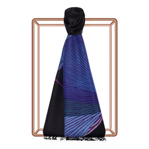 Black Violet Silk Tree Print Silk Scarf - Thumbnail