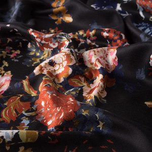 Black Waterside Garden Print Silk Scarf - Thumbnail