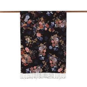 ipekevi - Black Waterside Garden Print Silk Scarf (1)