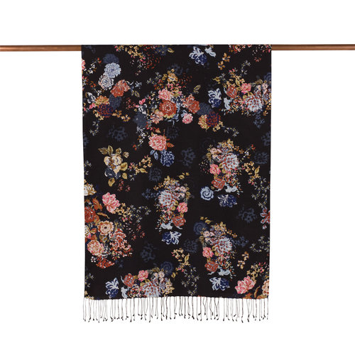 Black Waterside Garden Print Silk Scarf