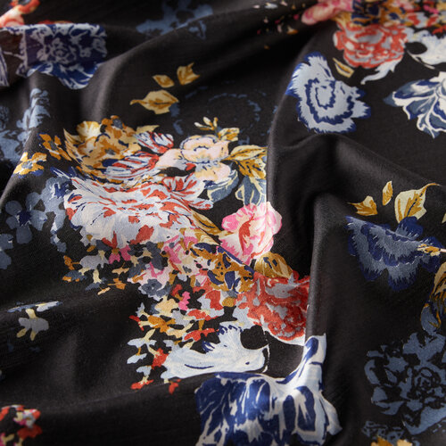 Black Waterside Garden Print Silk Scarf