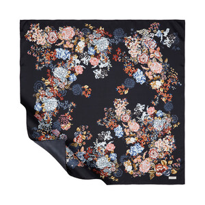 Black Waterside Garden Print Silk Twill Scarf - Thumbnail