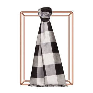 Black White Buffalo Checked Silk Scarf - Thumbnail