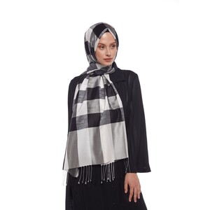 Black White Buffalo Checked Silk Scarf - Thumbnail