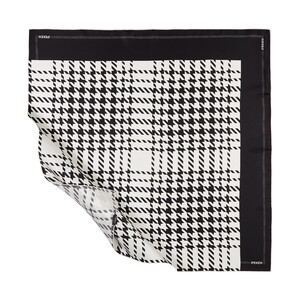 Black White Houndstooth Plaid Silk Twill Scarf - Thumbnail