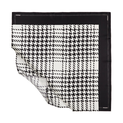 Black White Houndstooth Plaid Silk Twill Scarf