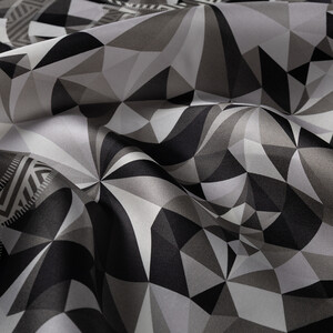 Black White Kalaydescope Twill Silk Scarf - Thumbnail