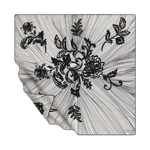 Black White Lacy Marigold Twill Silk Scarf - Thumbnail