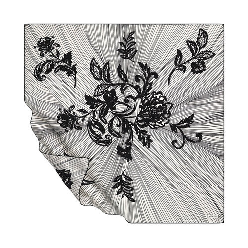 Black White Lacy Marigold Twill Silk Scarf