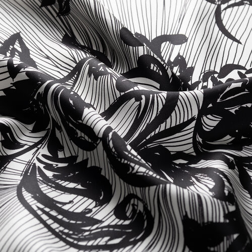 Black White Lacy Marigold Twill Silk Scarf