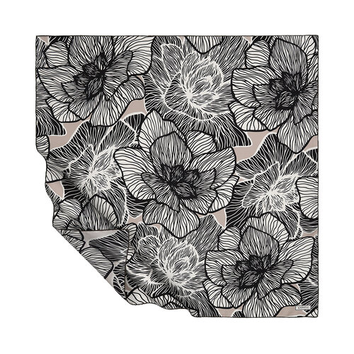 Black White Lotus Twill Silk Scarf
