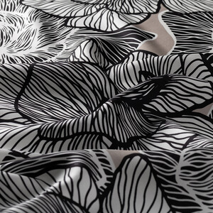 Black White Lotus Twill Silk Scarf - Thumbnail